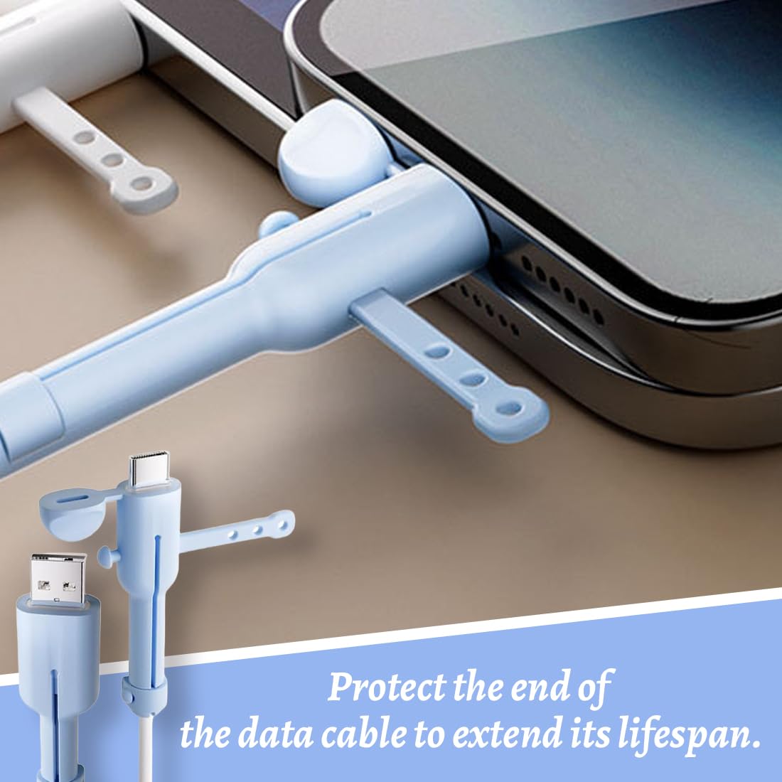 6 Pezzi Proteggi Cavo Cellulare, 2 in 1 Proteggi Caricatore, Gel di Silice Protezione Cavo Caricabatterie con Copertura Antipolvere, Simpatico Protezion Cavo per Cavo USB - C a due estremità