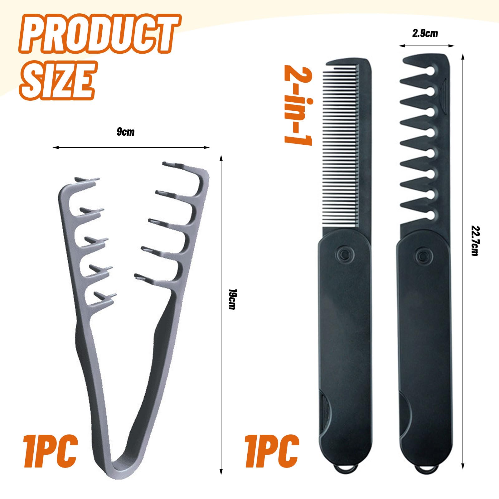 Peine Texturador, peine voluminoso con dientes anchos, diseño plegable para viaje, set con dientes anchos y finos para uso dual, accesorio para peinados con flequillo