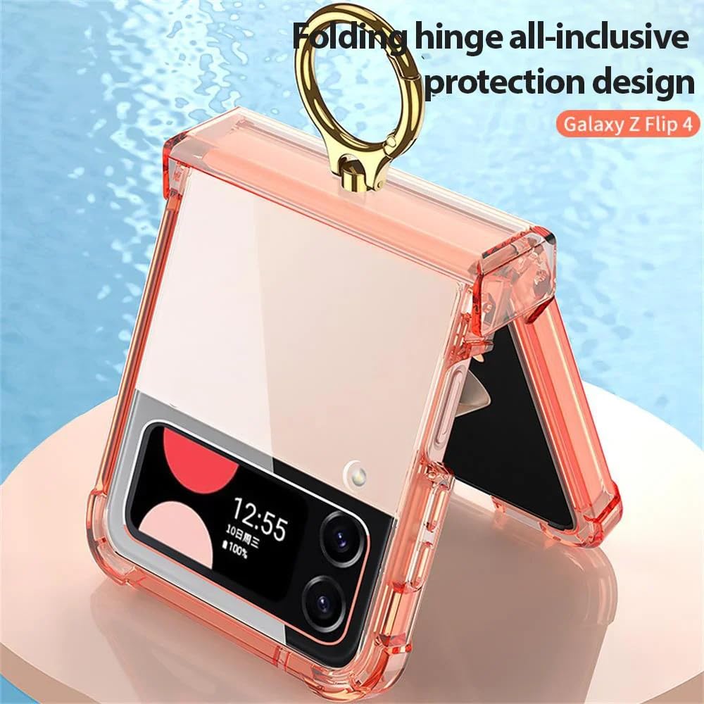 Supporto ad anello trasparente con cerniera pieghevole per Samsung Galaxy Z Flip 5 4 3 Custodia rigida in silicone a quattro angoli, nero, per Galaxy Z Flip 5