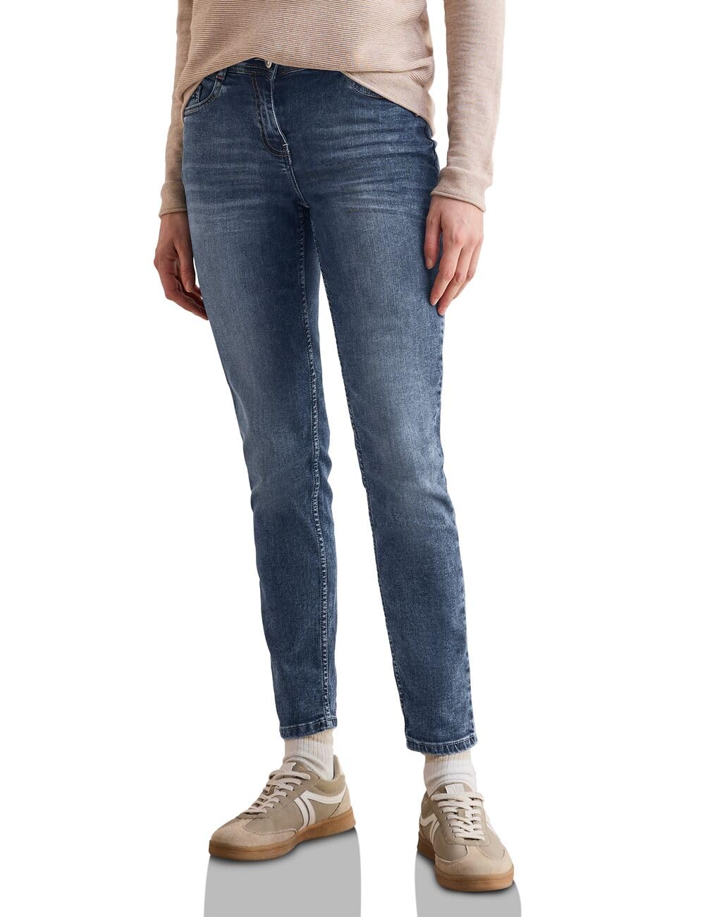 Cecil Women's Style Scarlett 1-knopf 49 Jeans in Casual fit, Mid Blue Wash, 29W x 30L