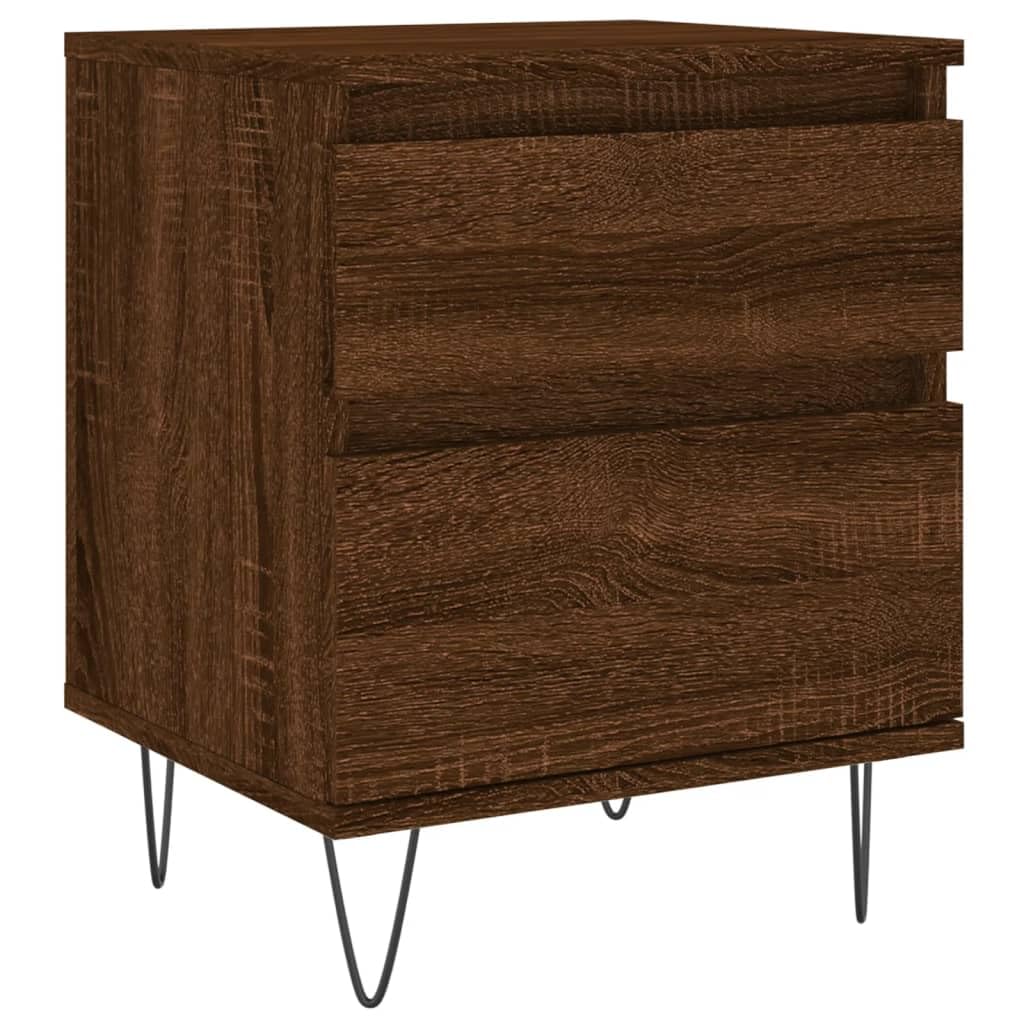 Nachttische 2er-Set Braun Eichen-Optik Holzwerkstoff 40x35x50 cm | Stilvolle Beistelltische fürs Schlafzimmer mit Schublade, Tür und robusten Metallbeinen im Doppelpack.