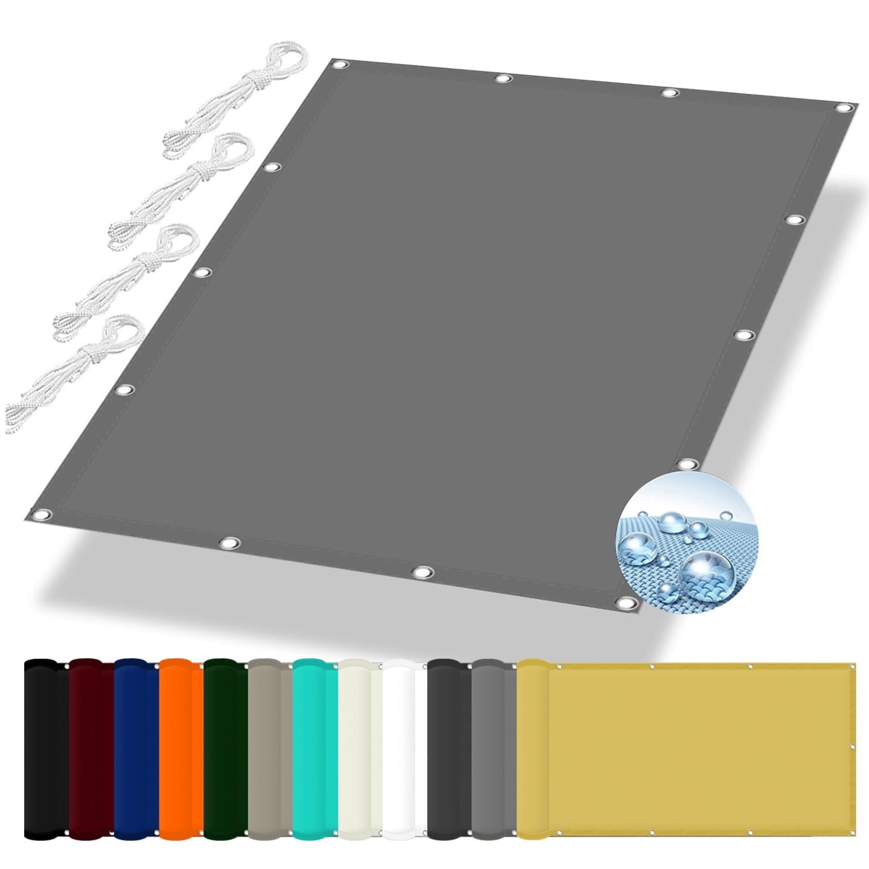 GLDYTVF Waterproof Sun Shade Sail 3.6 x 4.8m 98% UV Block Sun Protection Canopy Cover with Grommets and Rope for Balcony Carports Kennel Light Grey