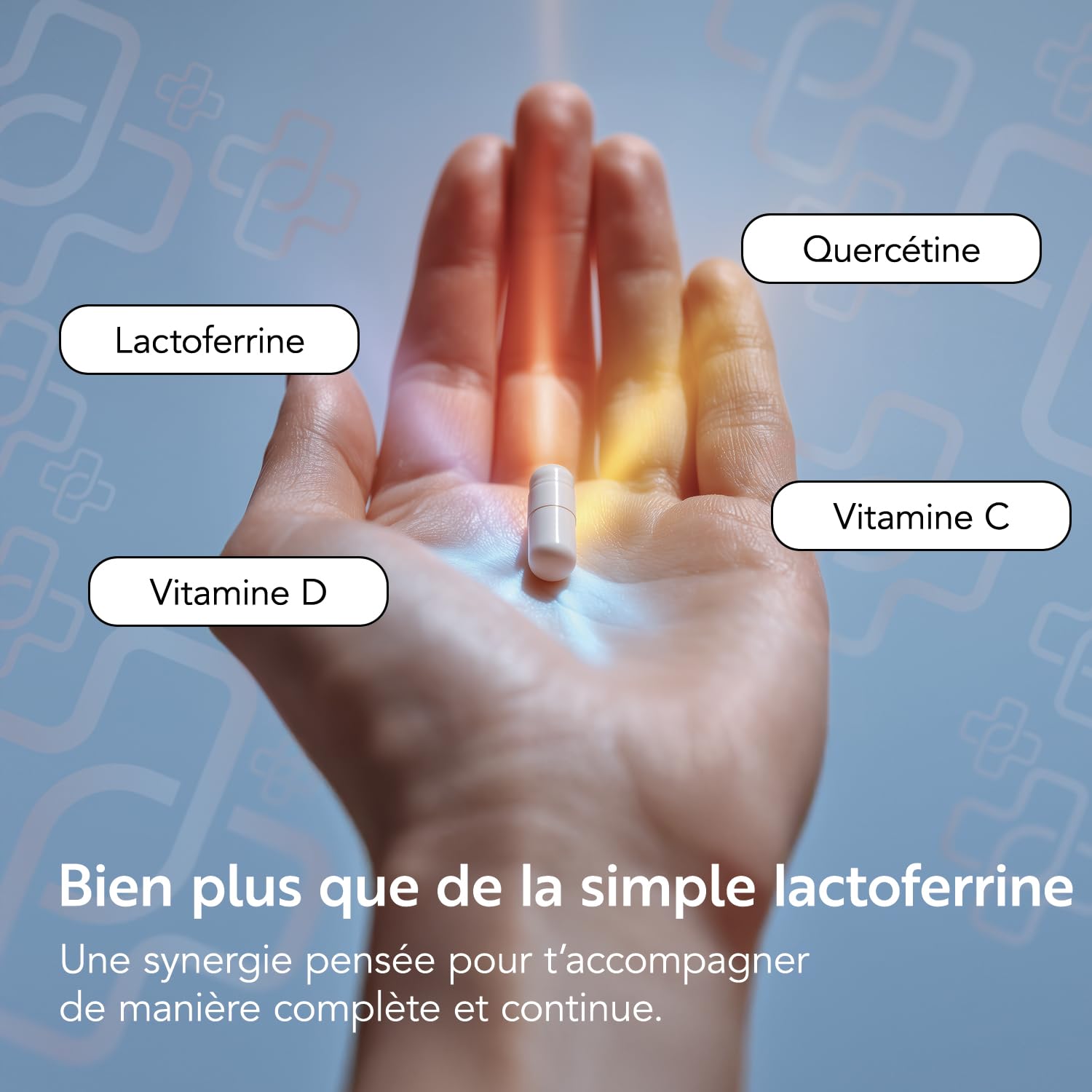 Lactoferrine Quercétine avec Vitamines C et D, PiùLife – 120 gélules