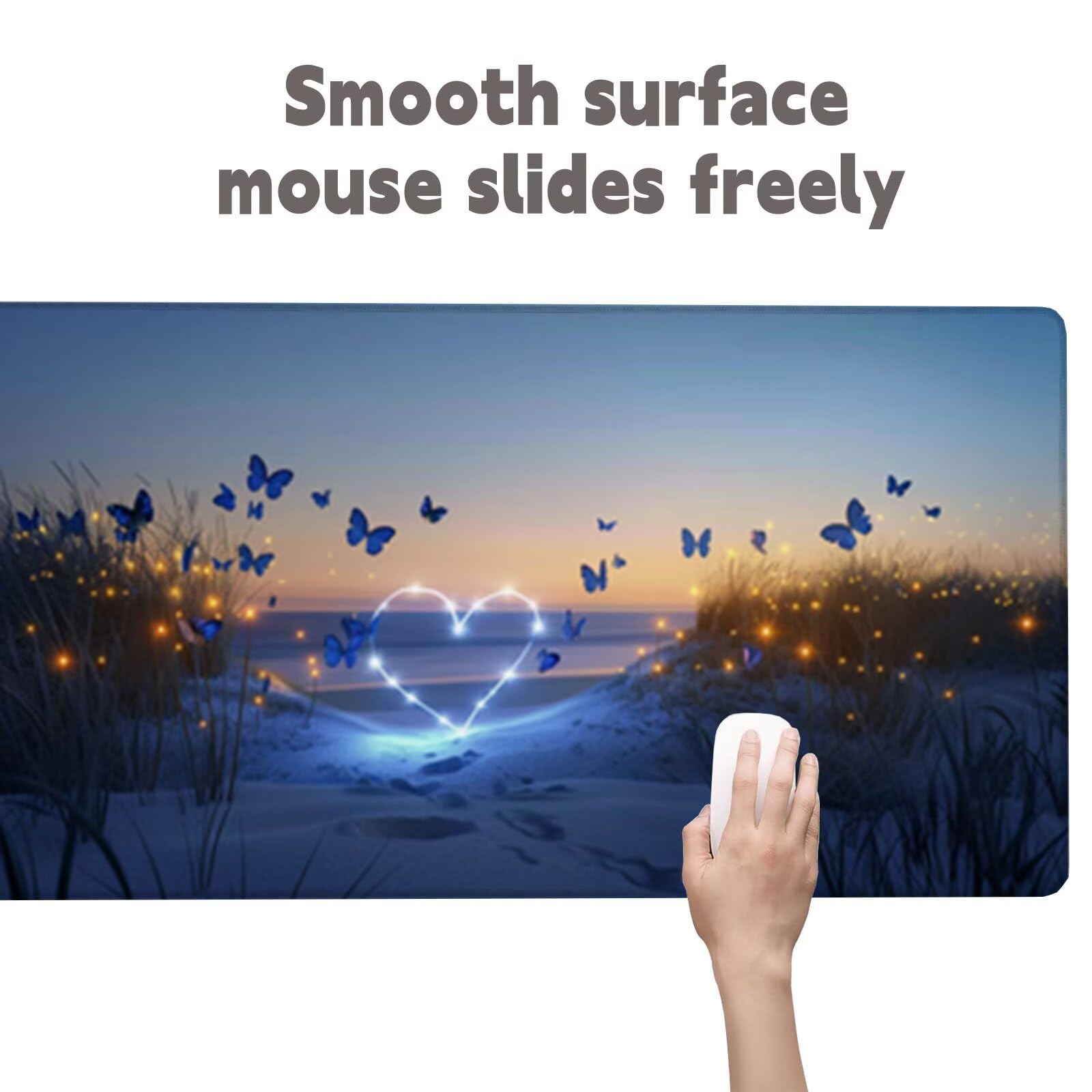 Love Mouse Podkładka pod mysz XXL 900x500, podkładka pod mysz motyl wodoodporna podkładka, mysz z antypoślizgową podstawą, pod ręką szyte krawędzie, akcesoria do gier, prezent H2-668