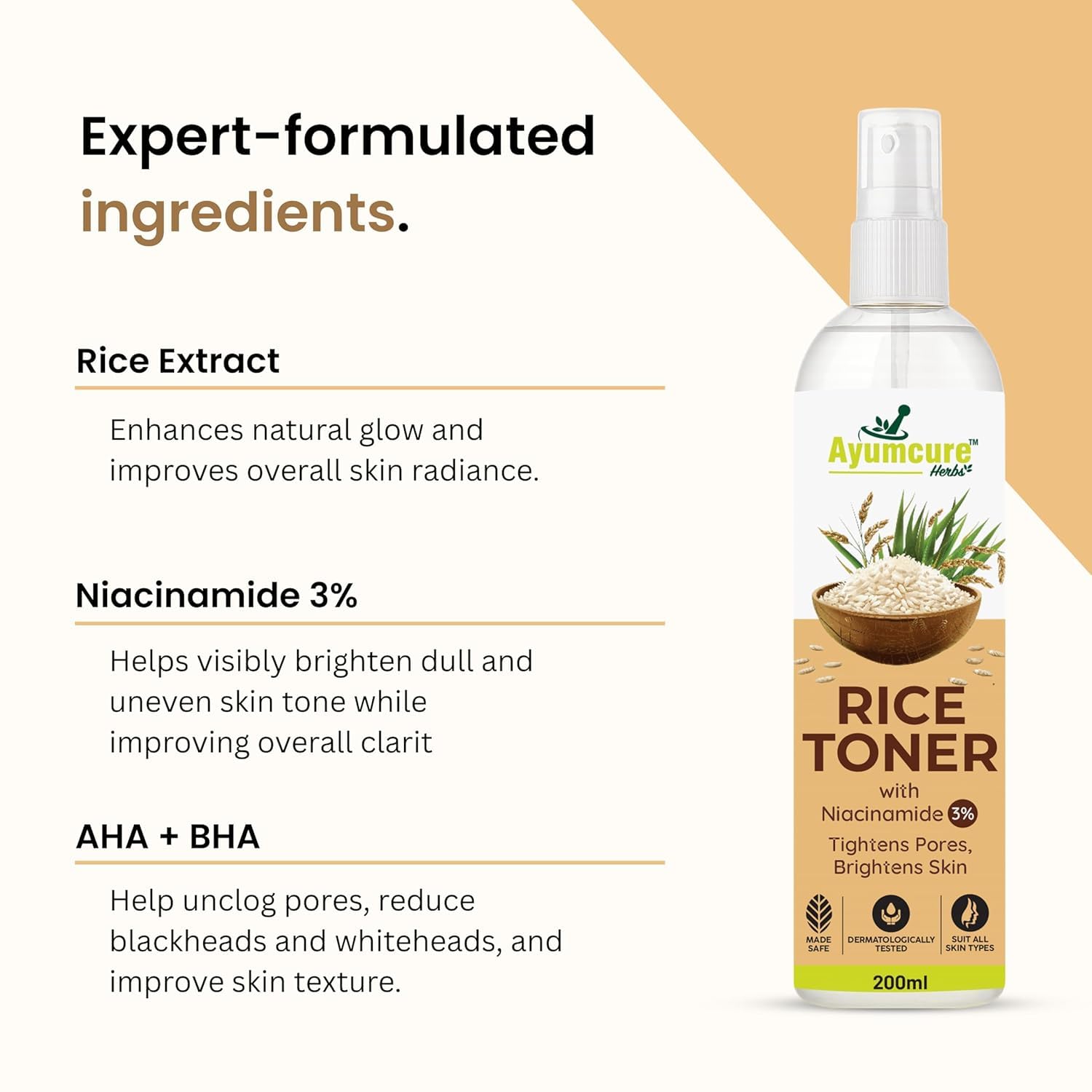 Rice Water Face Toner, Alcohol-Free Facial Mist for All Skin Types, Lightweight Hydrating Toner, 6.76 fl oz (200 ml)
