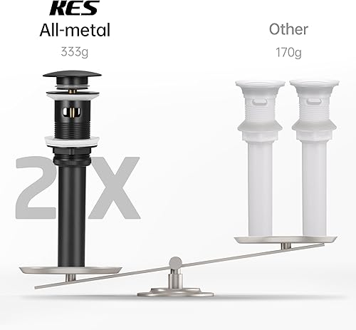 Miniatura 3 de KES S2008A-BK-P2 - Drenaje desplegable para lavabo de baño, 2 unidades de acero inoxidable T304 y latón, 2 unidades para lavabo de baño, color negro