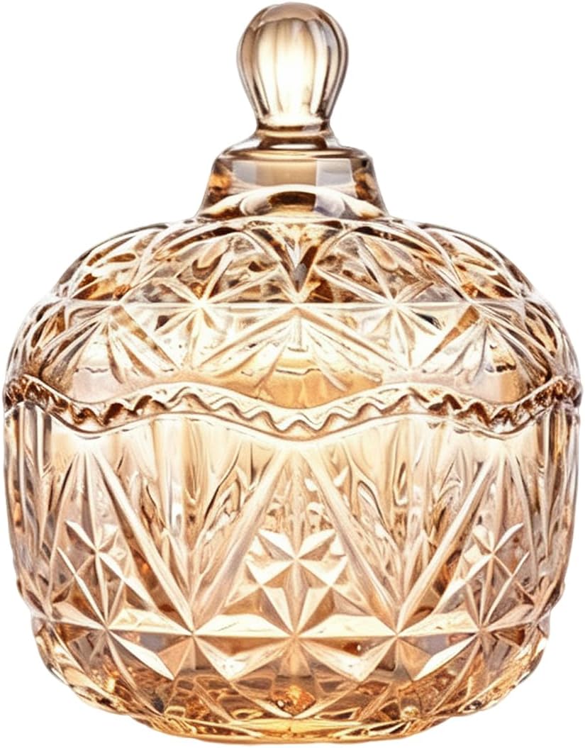 Clear Glass Candy Jar with Lid, Star Diamond Embossed