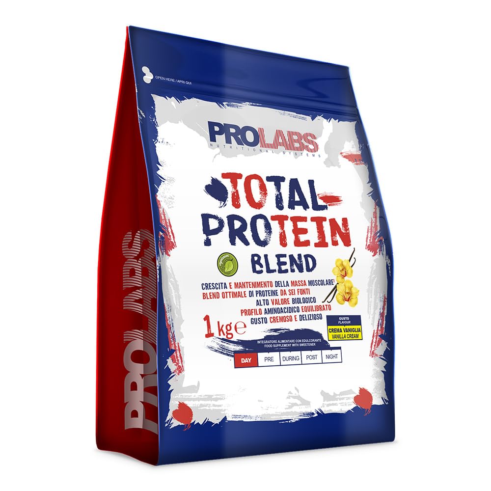 PROLABS TOTAL PROTEIN – Blend di 6 Proteine con Whey Isolate, Idrolizzate e Concentrate | Rilascio Graduale | Supporto Massa Muscolare | Con Vitamina B6 | Ottima Solubilità | 1000 g | Crema-Vaniglia