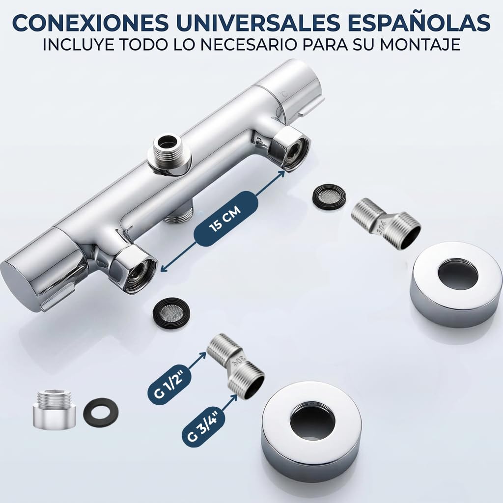 Grifo Ducha TERMOSTATICO - Grifo Termostatico Ducha - Grifo Termostatico | Grifo para columna termostatica - conexiones universales - incluye todo lo necesario para su montaje