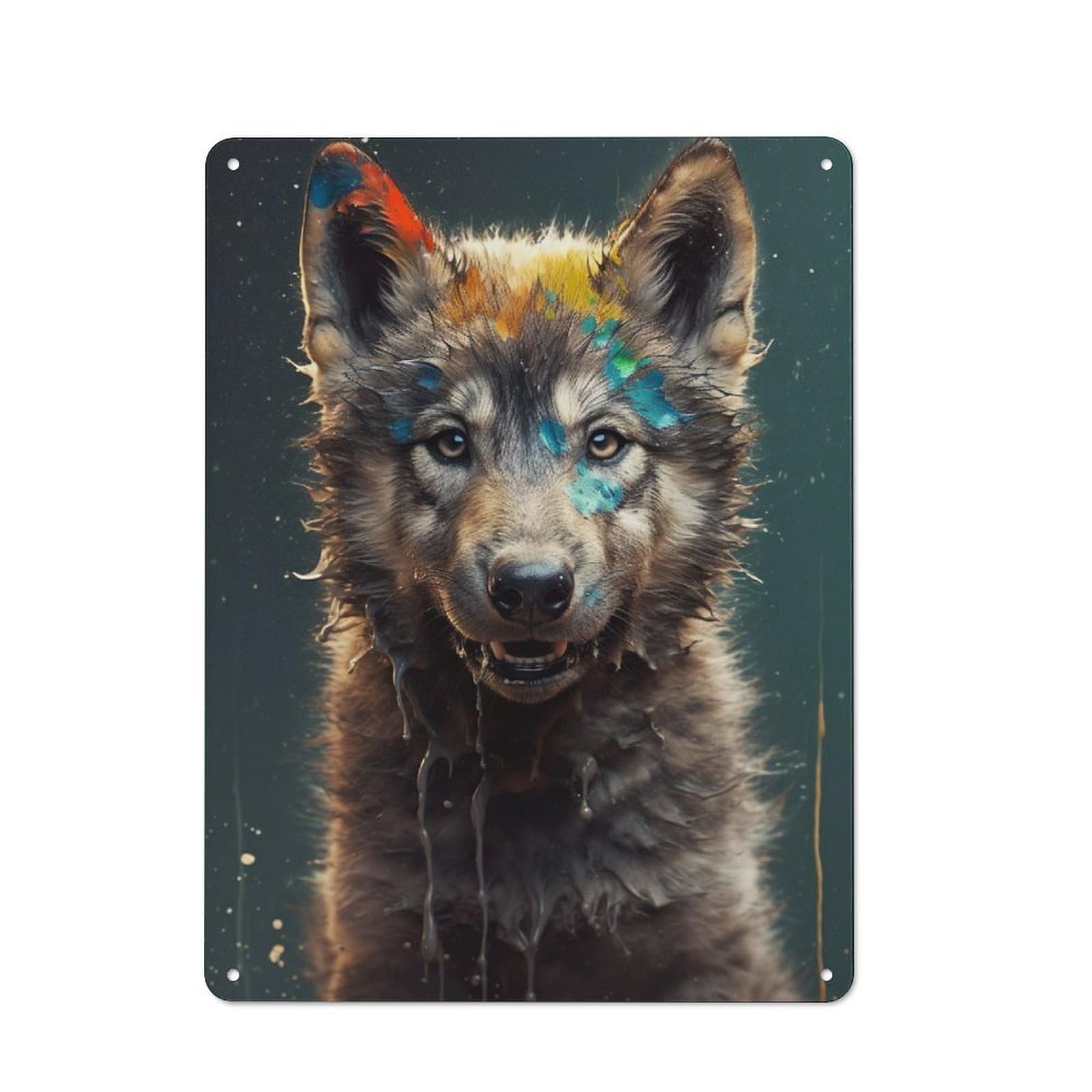 Junmoney Wolf Watercolor Sketch Vintage Metal Sign 40X30cm For Workshop Wall, With Clear Vintage Wall Decor Character