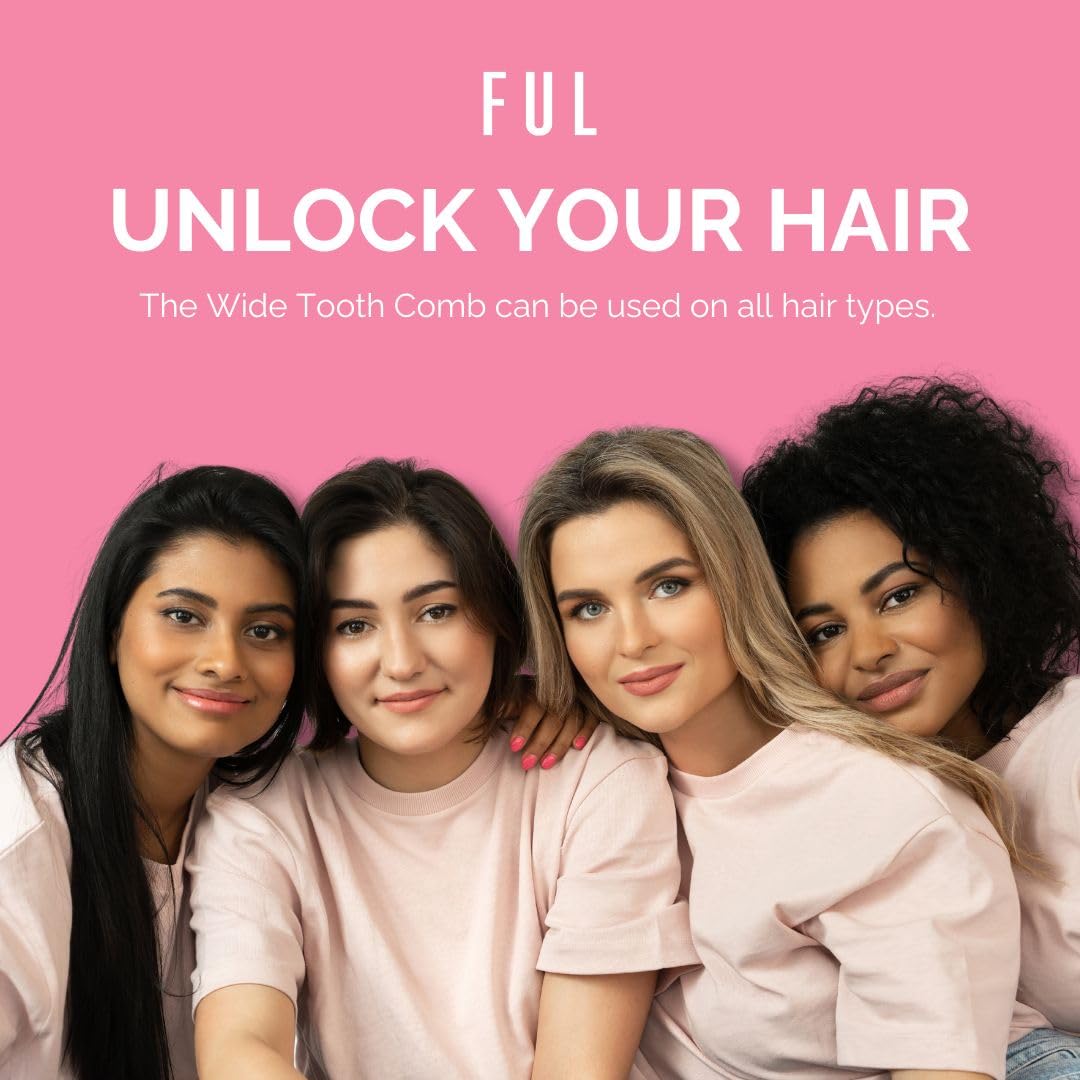 FUL Peine de dientes anchos | Peine rizado para peinar | Peine desenredante para cabello rizado | Herramienta profesional para desenredar y peinar fácilmente | Ideal para todo tipo de cabello,