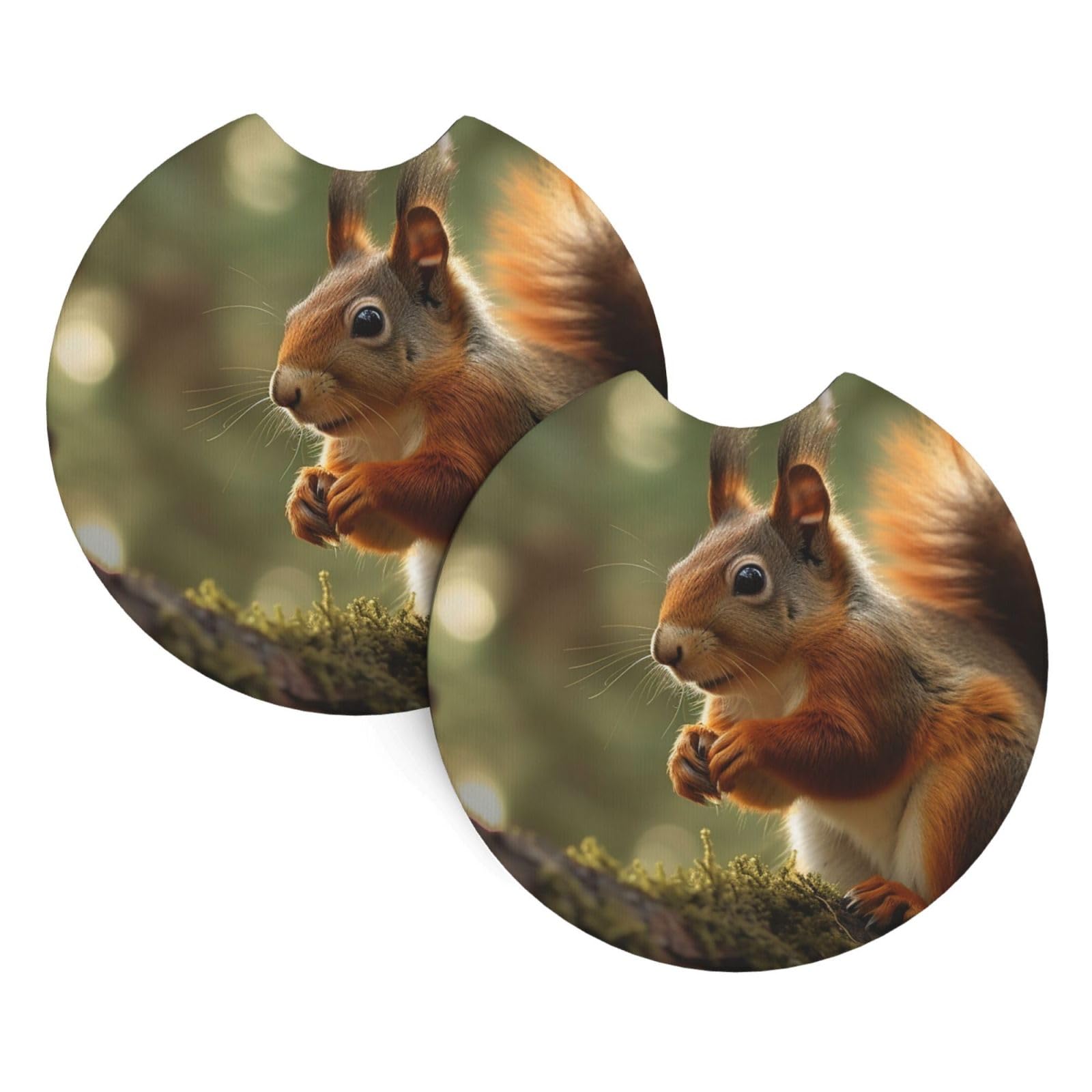 2PCS Car Coaster for Cup Holders Universal Auto Cup Mat Wildlife Forest Squirrel Cup Coaster Pad 2.7" Waterproof Neoprene Non-Slip Cup Holder Coasters Car Interior Accessories for Women Men