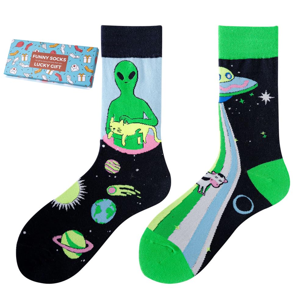 Calcetines Divertidos Unisex para Mujer y Hombre con Diseños Asimétricos en Par - Temas Animales, Comida, Fruta, Deporte y Arte en Algodón - Ideal para Regalos — view 133