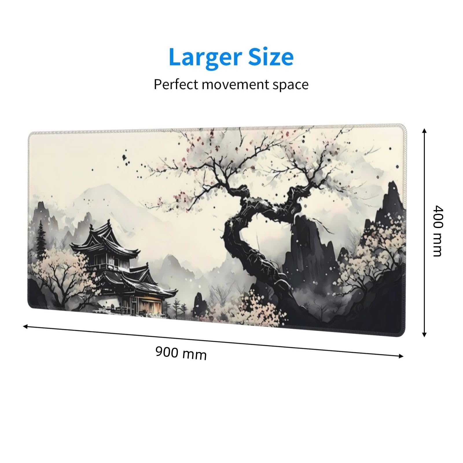 Tappetino Mouse Gaming 900x400 mm, Grande Mouse Pad XXL Confortevole, Lavabile, Antiscivolo Tappetino Scrivania Supporto per Computer, PC e Laptop -Ciliegia rosa (Ciliegia grigia)