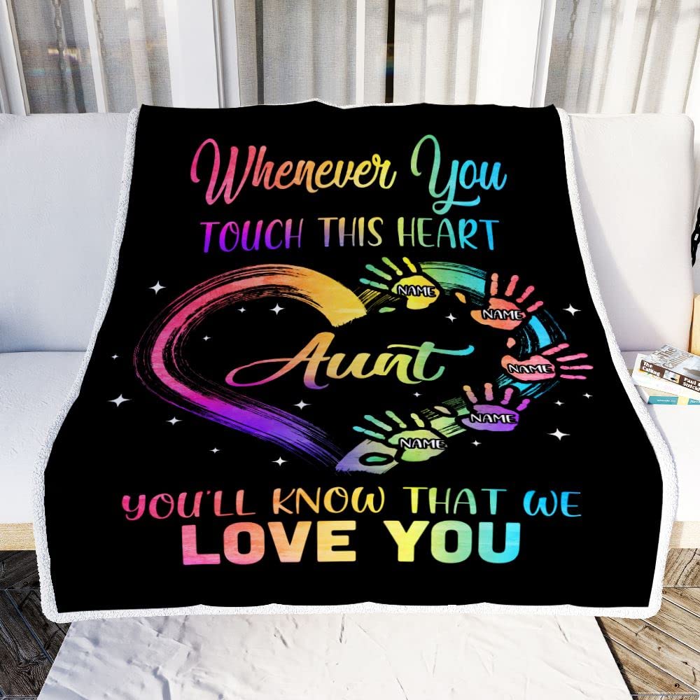 TeesNow Personalized Aunt Blanket from Niece Nephew We Love You Kids Aunt Birthday Mothers Day Christmas Customized Bed Fleece Throw Blanket (60 x 80 in Adult Size)