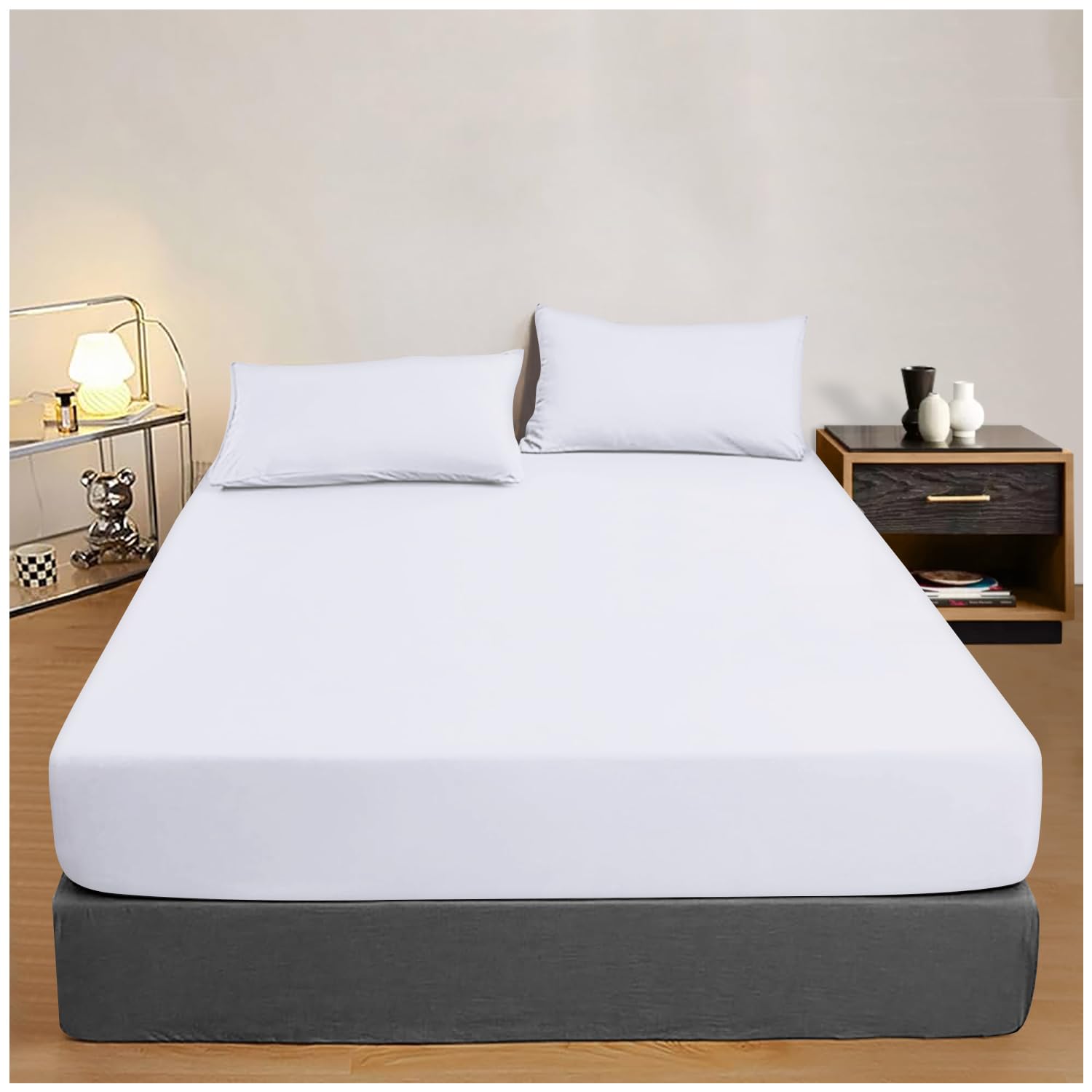 Gc Gaveno Cavailia White Single Fitted Sheet- 100% Egyptian Cotton Bed Sheets- 400 Thread Count Bedding Bottom Sheet