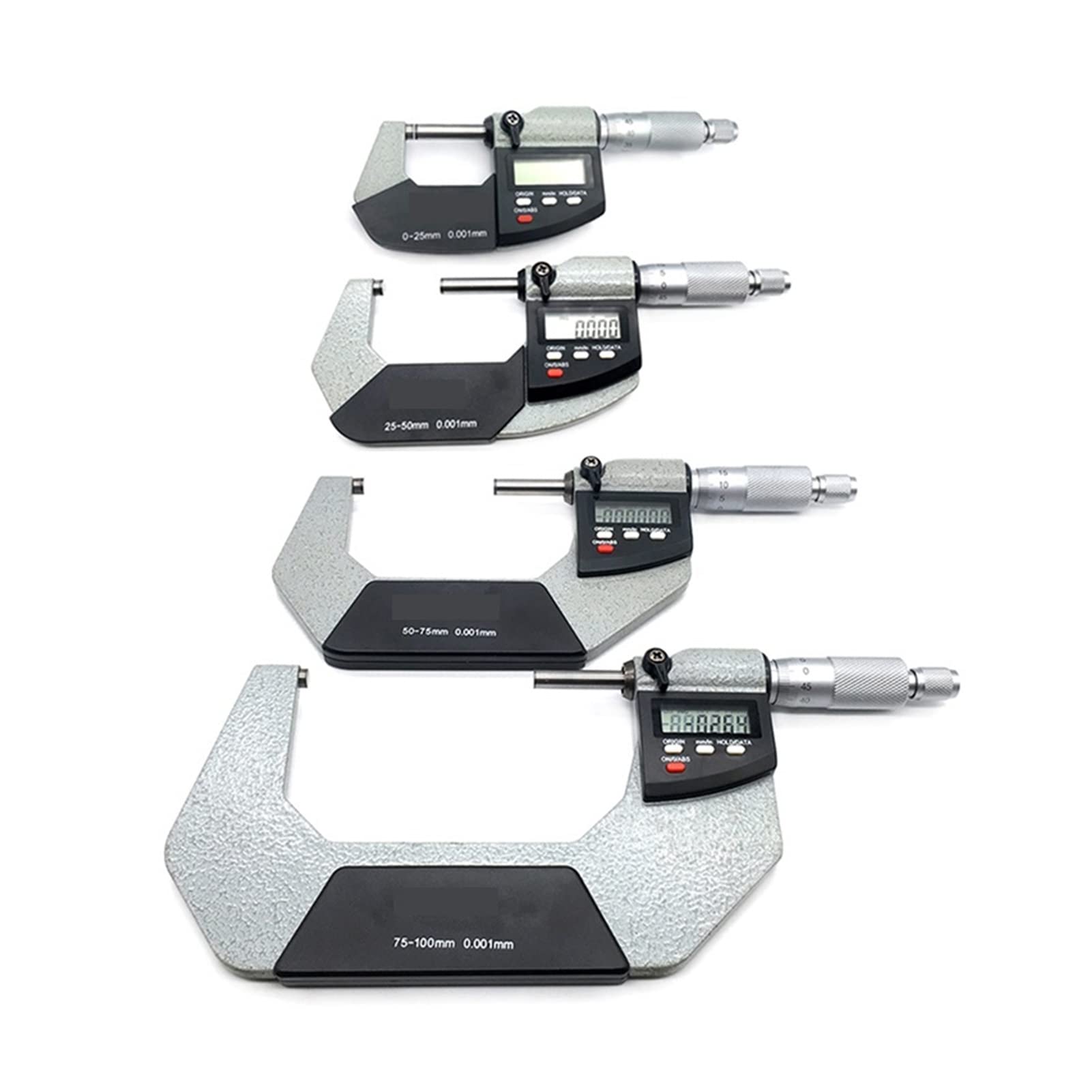 Außenmessschraube, 0-25mm 25-50mm 50-75mm 75-100mm 0,001 mm elektronisches Außendurchmesser digitaler Mikrometermessgerät Micrometer Messwerkzeuge, Messwerkzeug(4pcs set)