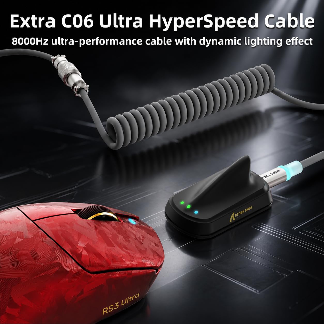 ATTACK SHARK RS3 Ultra Mouse Gaming Fibra Carbonio &Cavo C06Ultra-Rosso B | Doppio Tasso di Polling 8000 Hz, Sensore PAW3955MAX, MCU Nordic 54L15, Fino A 52.000 DPI, 20.000 FPS, Ultraleggera 63g
