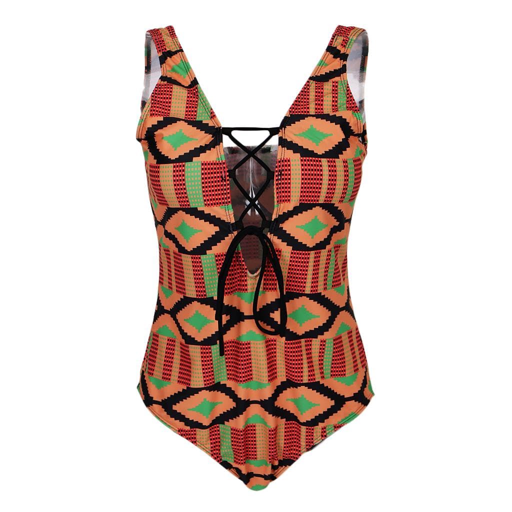 Enakshi® Vintage Geometric Prints One Piece Swimsuit Lace Up V Neck Swimwear 3XL|Clothing, Shoes & Accessories | Womens Clothing | Swimwear-picture-32