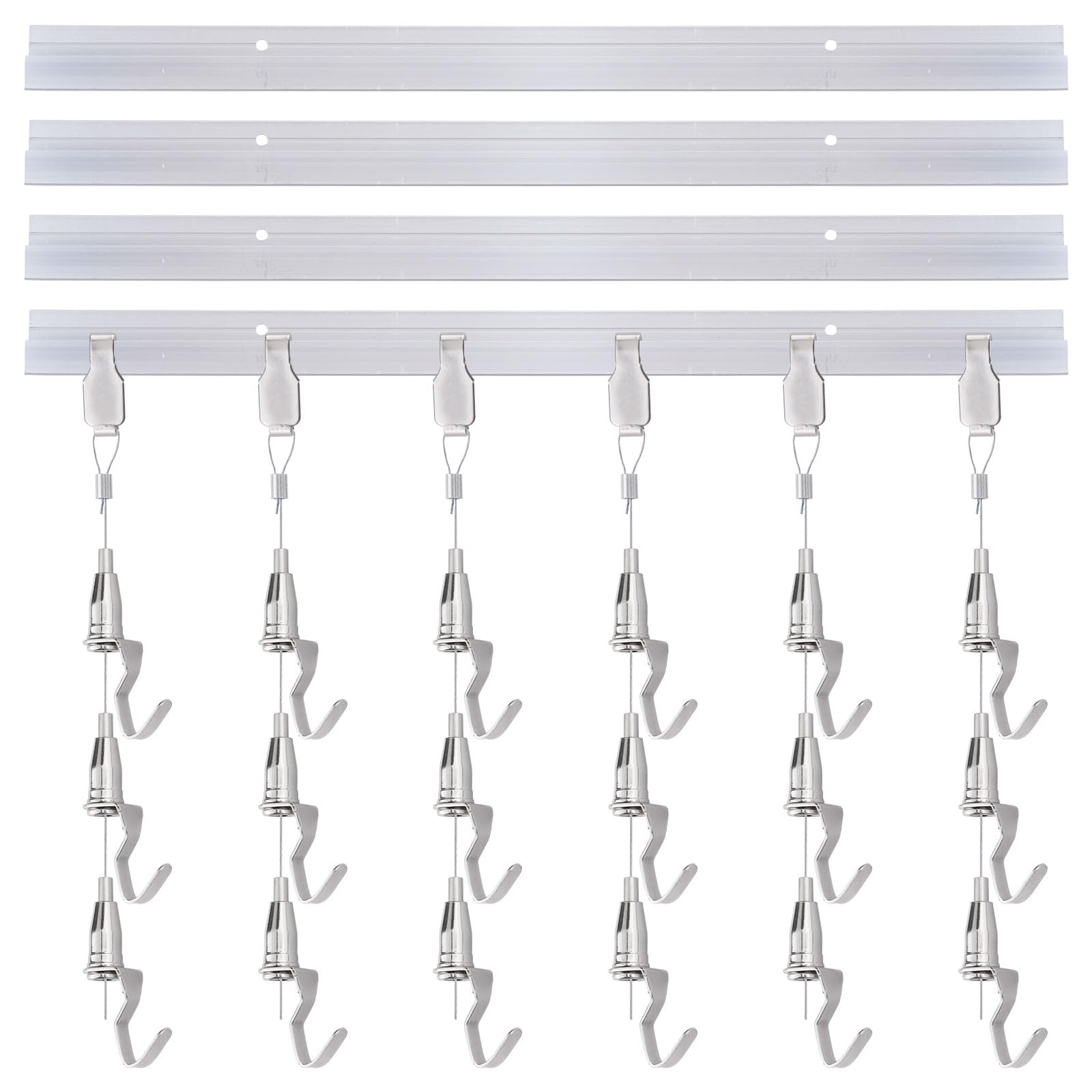 UFURMATE Picture Rail Hanging System, Including 16in L-Shaped Rail, 9.8FT Brass Wire, Metal Rail Hook, Wire Rope Clip, and Adjustable Hook, Art Picutre Display Hanging Hardware (Silver)
