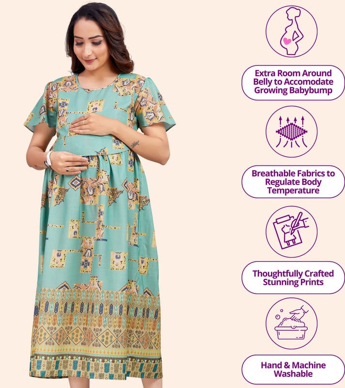 Image of RITIJYA Zipless Feeding Kurtis & Dresses for Women | Zipless Maternity Wear Gown Pregnancy Dress for Nursing Mothers | Viscose Rayon | Stylish & Comfortable | S to 4XL | Washable & Durable