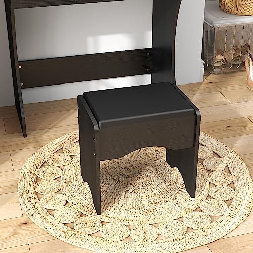 Image of Panana Vanity Desk with Mirror and Lights, Black, Medium Size, Tabletop Mount, Makeup Vanity Table with Stool, Bedroom