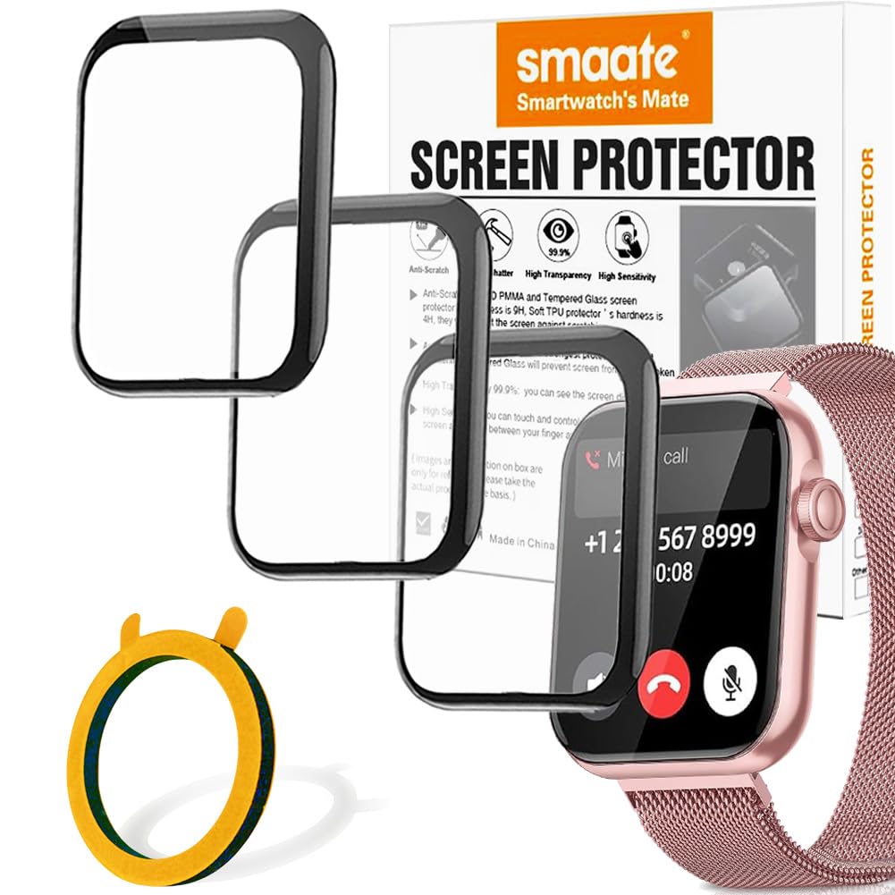 smaate Screen Protector for IW2, Compatible with Eurans Fitdock 1.55inch, Fitniv IW2 Smartwatch，3-Pack, 3D, Square, Full Coverage, Curved Edge frame, Anti-shatter, Anti-scratch