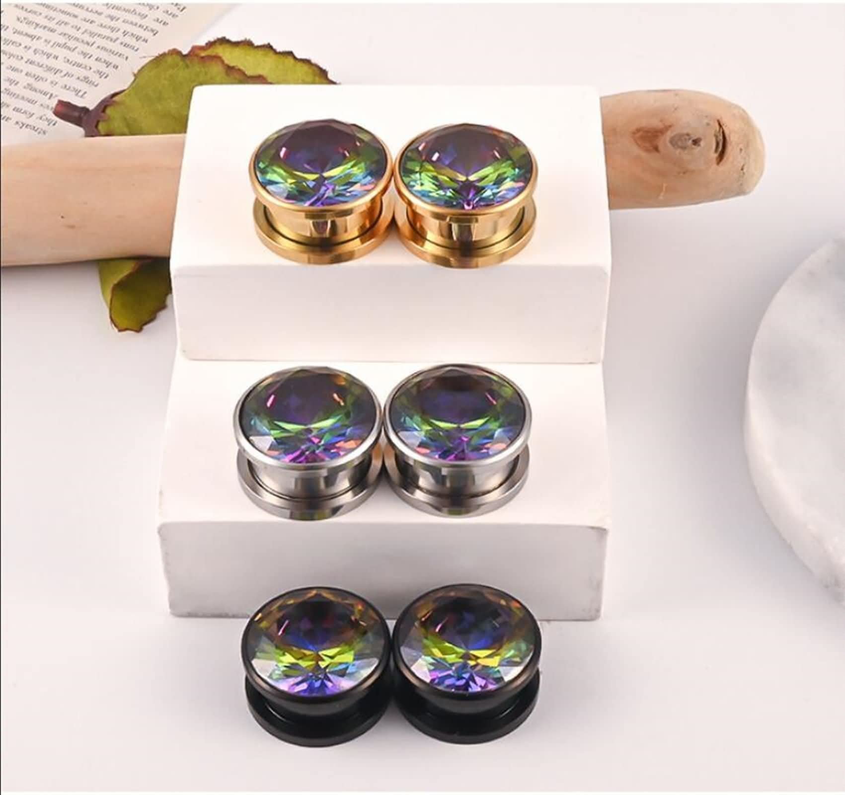 Daesar Tunnel Piercing 6-25MM, Ohr Plug Set Rund Zirkonia mit Schraubverschluss Ohrringe Damen Expander Edelstahl