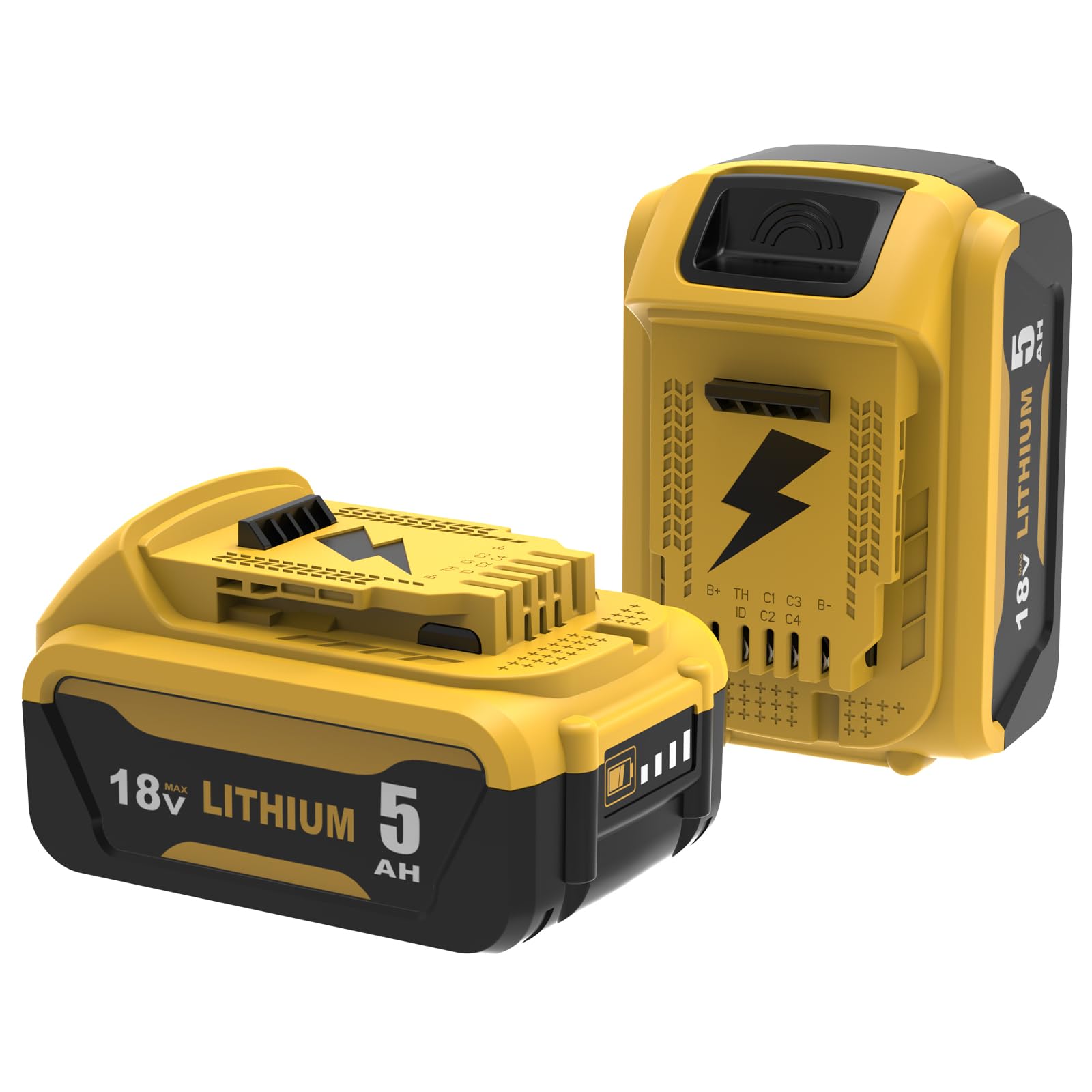 2 Packs 18V 5.0Ah DCB184 Lithium-Ion Replacement for Dewalt 18V Battery compatible with DCB180 DCB182 DCB183 DCB200 DCB201 18V Cordless Power Tools