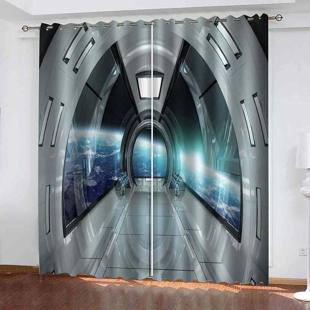Rideaux occultants 3D science-fiction pour chambre d'enfant | Isolation thermique à oeillets