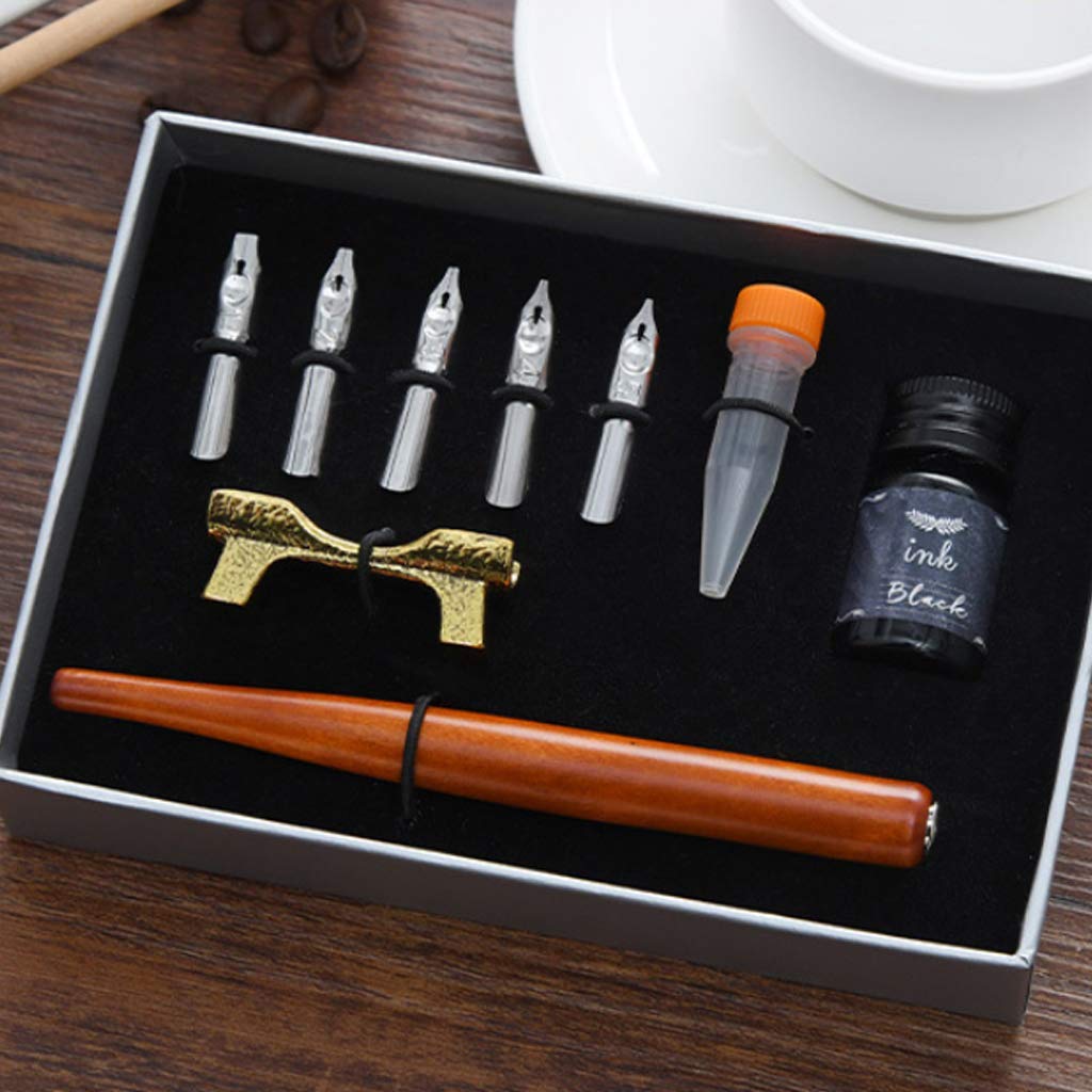 Calligraphy Fountain Dip Pen + 5 Nibs Ink Kit Gift Box for Lettering Sketching