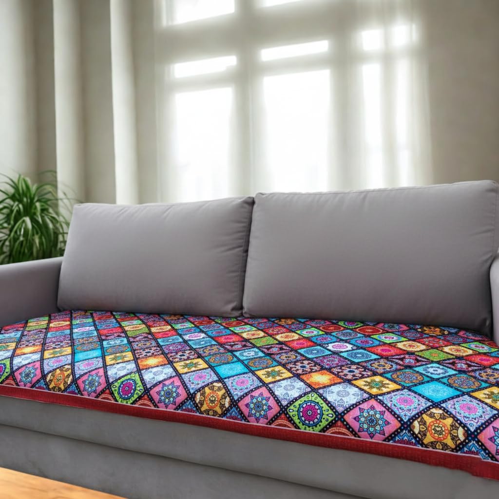 homerz premium sofa panel with digital prints, antislip backing, super soft velvety fabric sheets liners kitchen (mandala, 1 seater)