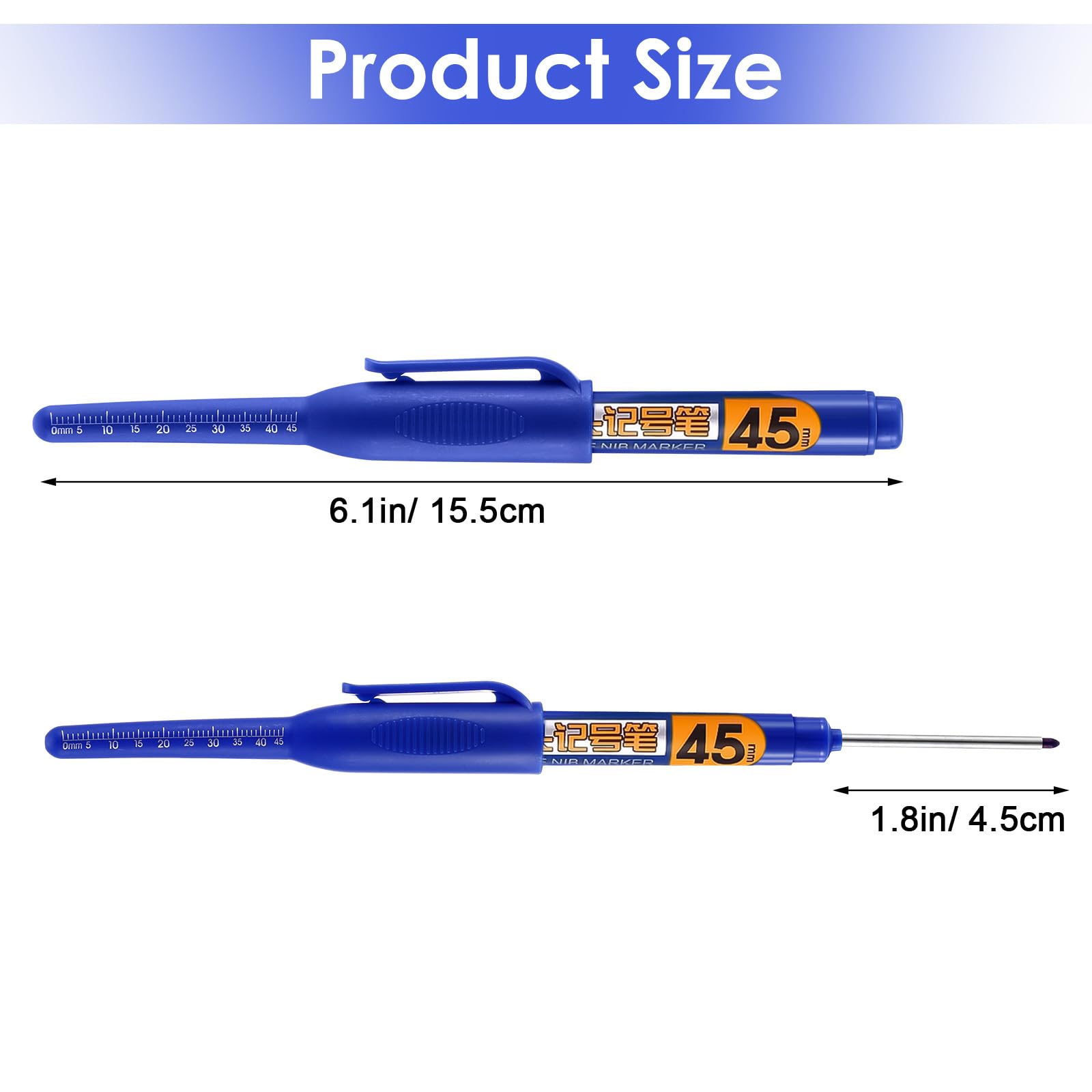 KFHENSOMR 10 Pcs Deep Reach Markers Long Head Deep Hole Marker Pens 45mm Long Nose Marker Waterproof Construction Markers Marking Tool Permanent Pen Carpenter Ink Pens Metal Marking Pen (5 Colors) - Image 2