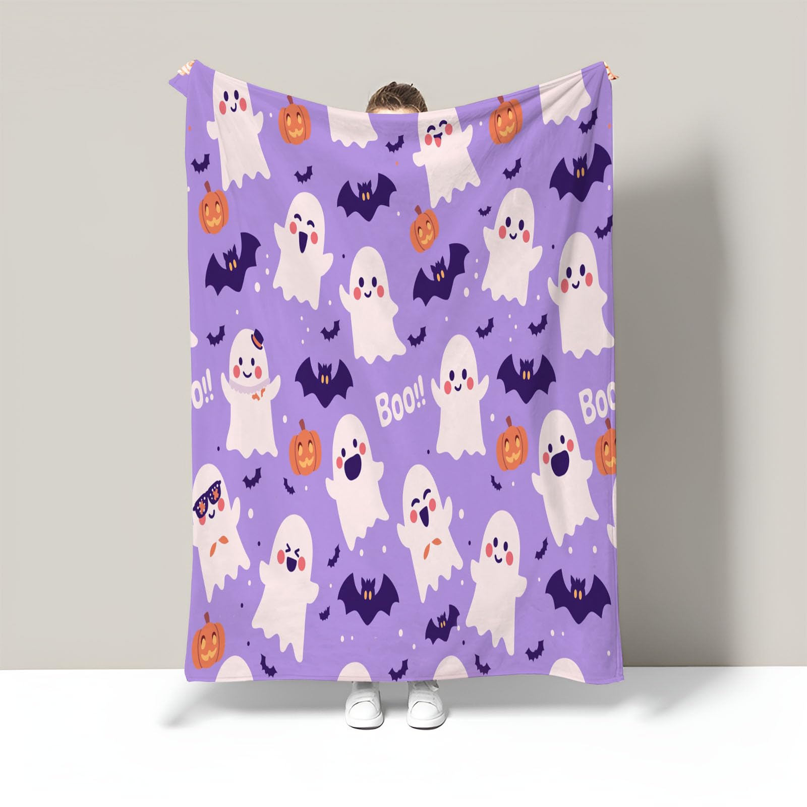 Couverture de Halloween violette en flanelle 130x150cm pour lit et canapé