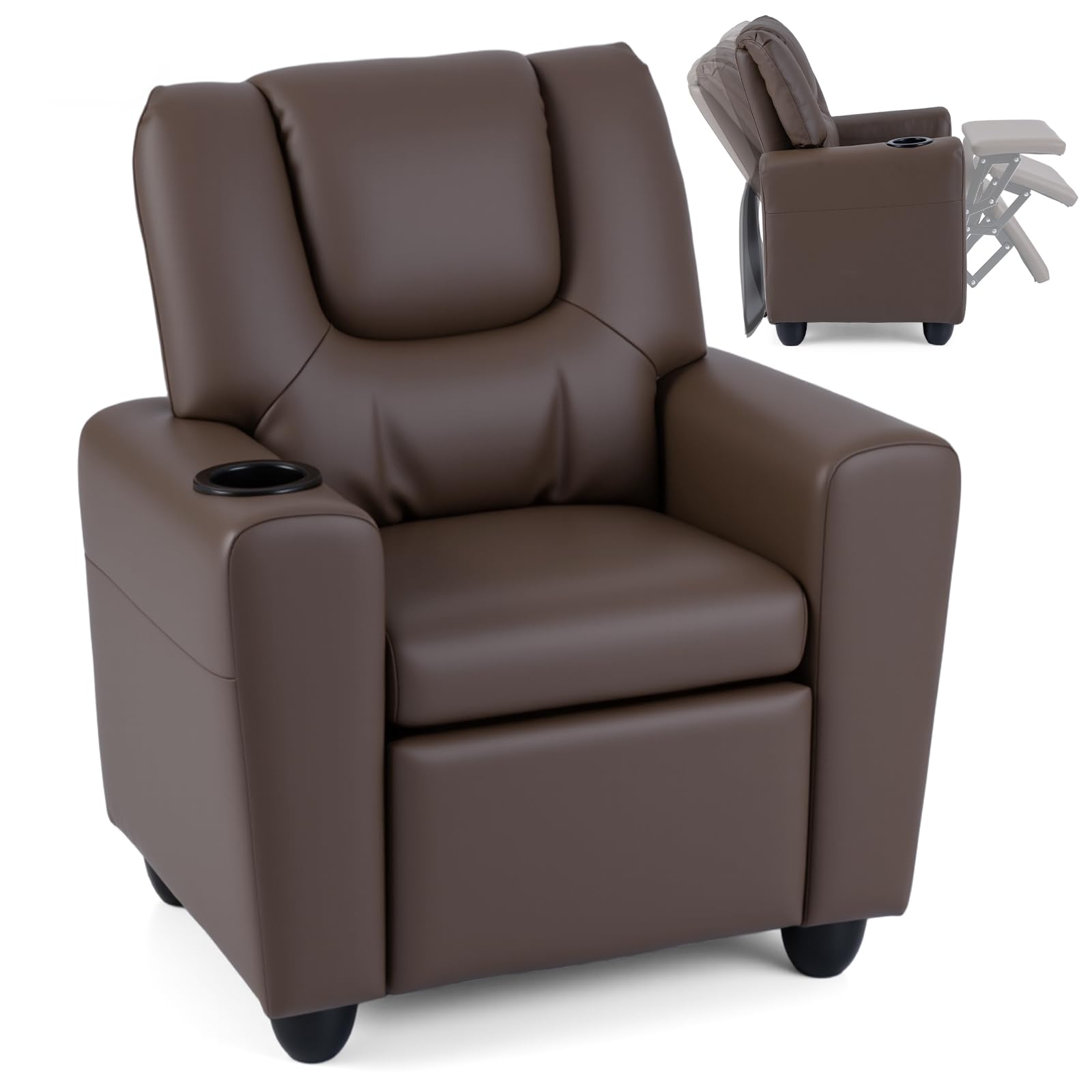 Kids Recliner Chair with Cup Holder, Toddler Adjustable Lounge Chair w/Footrest for Boys Girls Room, Ergonomic Baby Child Furniture Sofa for Age 3+ Gifts, Kids Mini Recliner up to 150 lbs