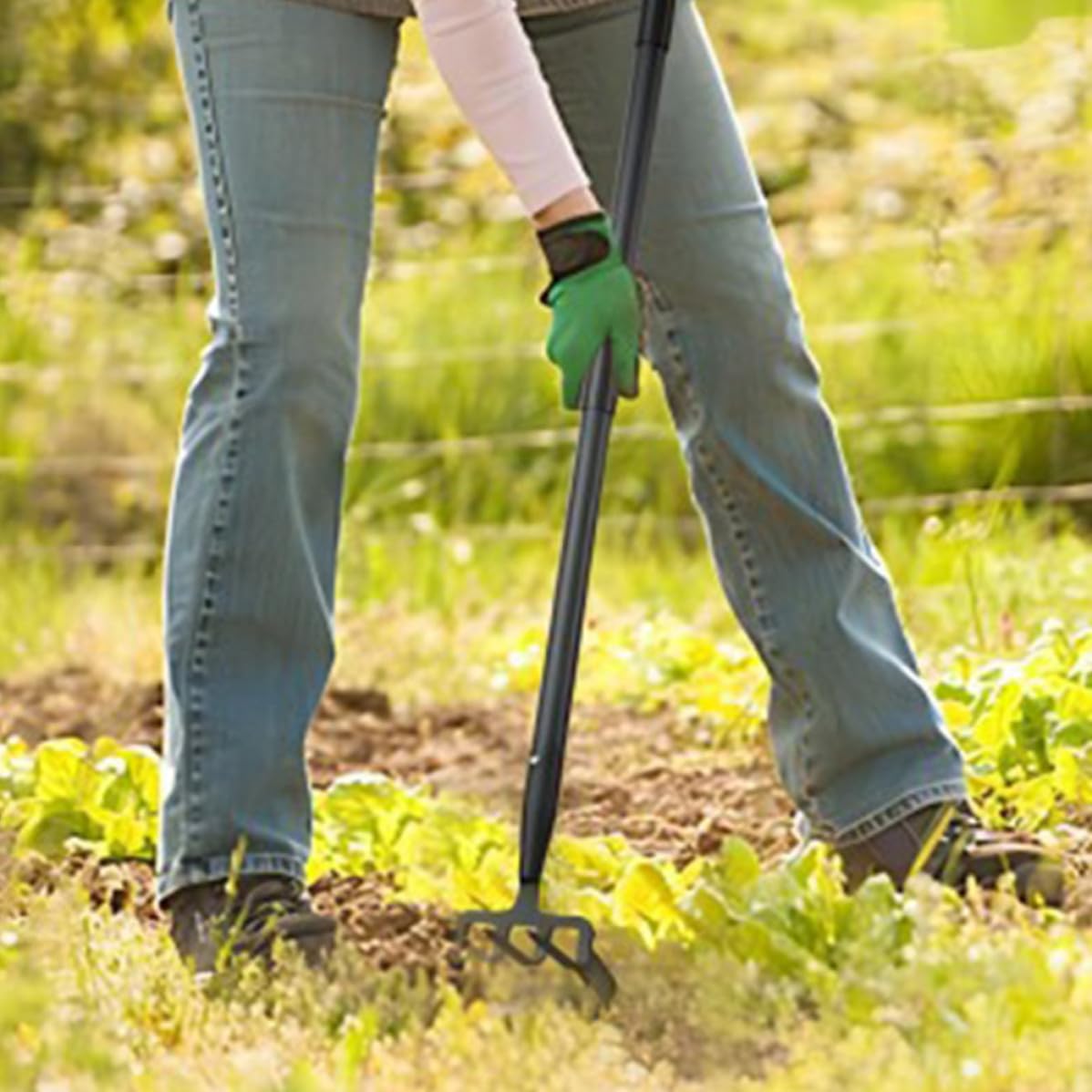 Acero Inoxidable Rastrillo de Mano para Desmalezar Negro para Jardín | Azada de Estribo Multiusos, Remover y Aflojar Tierra, Herramienta Manual Negra para Jardinería