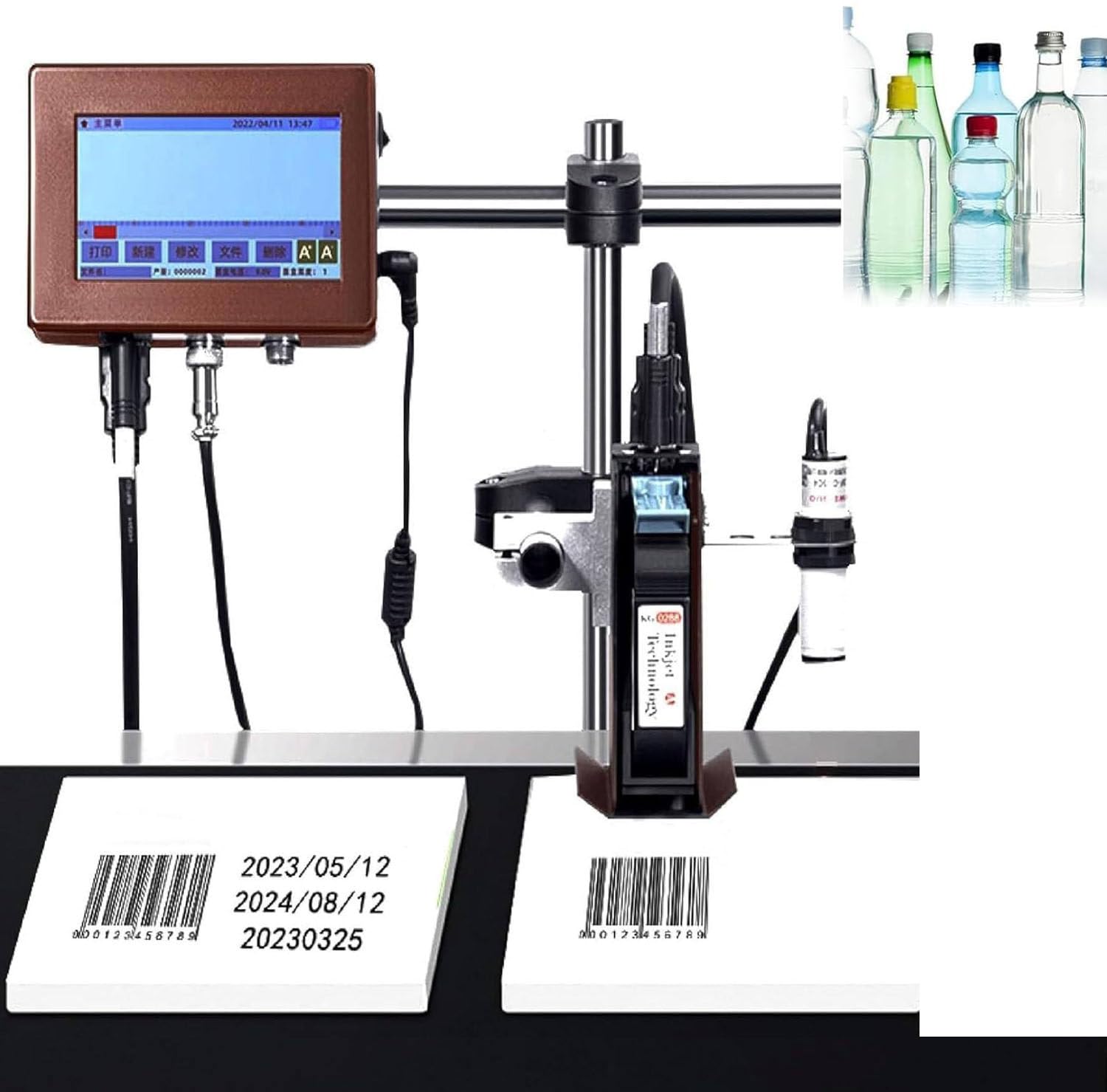 LjlXanthiper Online Coding Machine,In-Line Inkjet Printer with 12.7/25.4mm Print Head,Automatic Batch Coding Machine,with Black Ink Cartridge,For Text Barcode,Batch Number,Label,Image 12.7mm