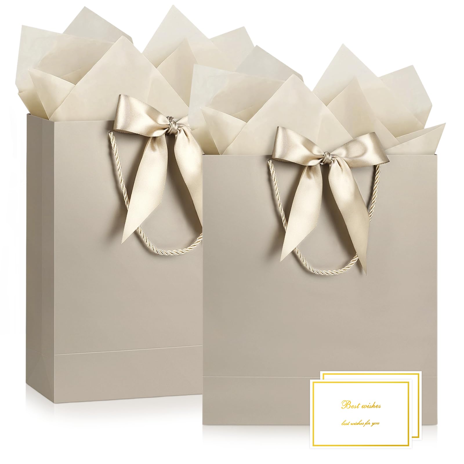 JMANNI Medium Wedding Gift Bags, Champagne Gold with Handles 2-Pack
