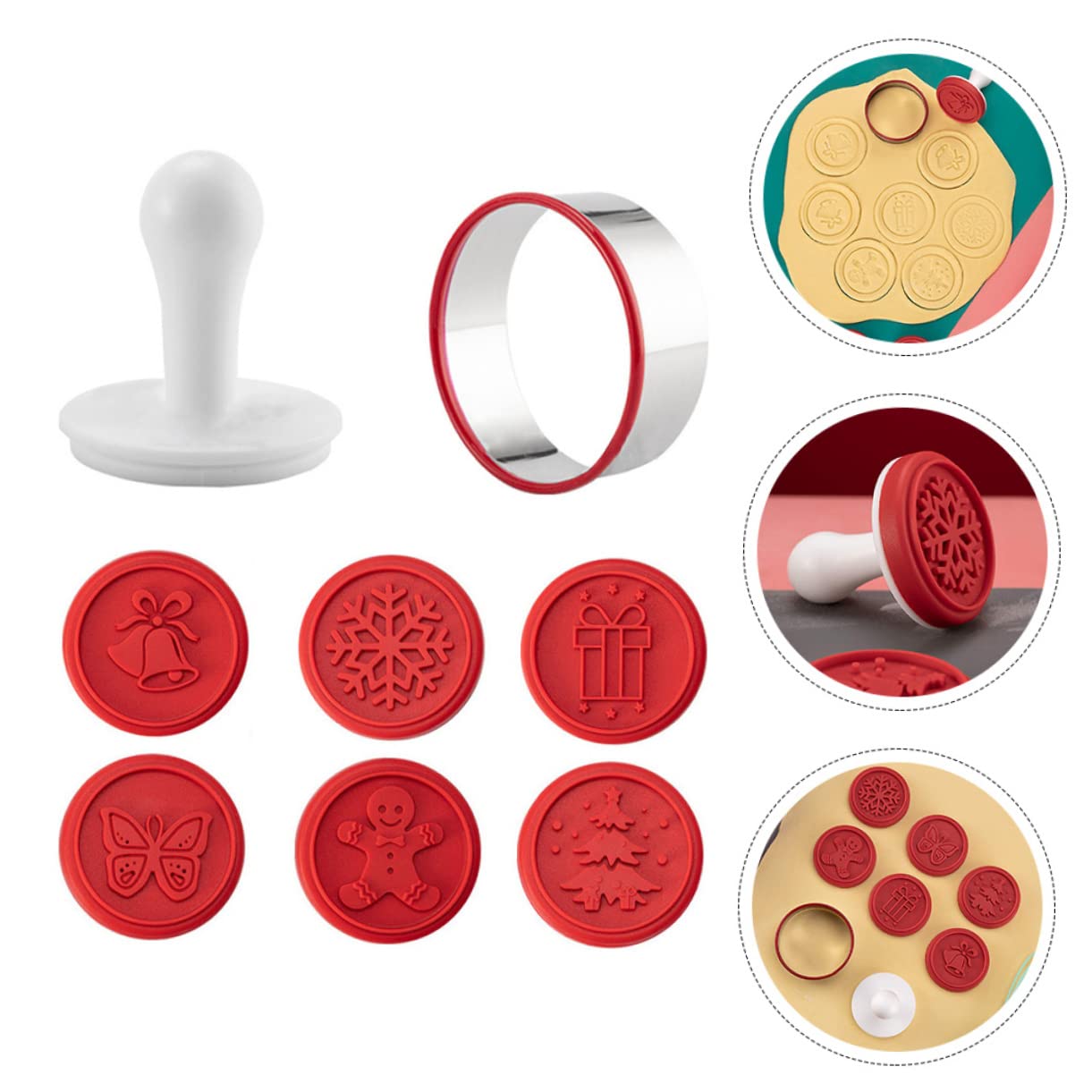 Cabilock 5 Juegos De Cortadores De Galletas Con Sellos Para Galletas Dibujos Animados Navideños Sellos Para Galletas De Navidad Frascos Galletas De Gelatina Kit De Moldes Para