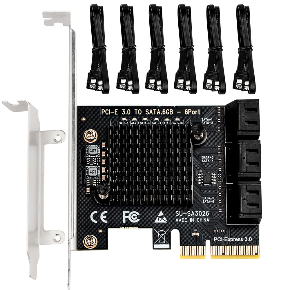Adattatore PCIE a SATA, scheda di espansione PCIe 3.0 x2 a 6 porte con ASM1166 per aggiornamento di archiviazione desktop, server domestico, libreria multimediale, PC di backup e workstation