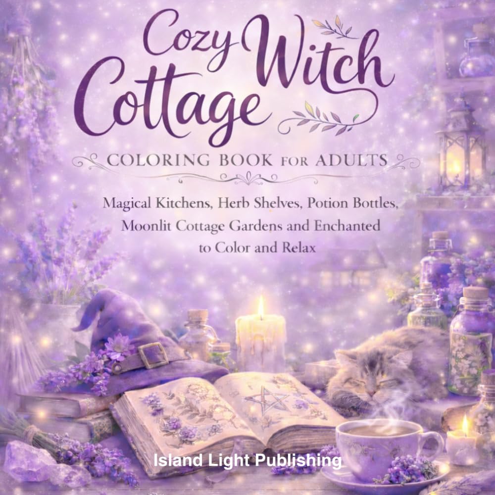 Cozy Witch Cottage Coloring Book: Magical Kitchens, Herb Shelves, Potion Bottles, Moonlit Windows, Cozy Cottage Rooms and Enchanted Moments to Color and Relax