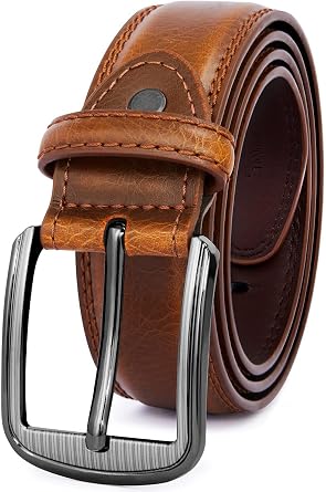 GSG SINCE 1998 Mens Genuine Leather Dress Belt Double Stitched Formal Mens Belts for Suits, Jeans, Uniform With Single Prong Buckle M22067