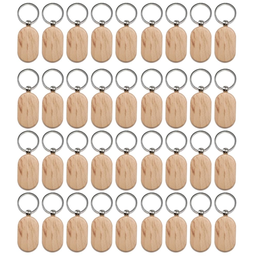 CTRLZS 50 Pieces Blank Wooden Key Tag Key Engraving Blanks Unfinished Wood Keychain Key Ring Key Tags for DIY Crafts Style 16