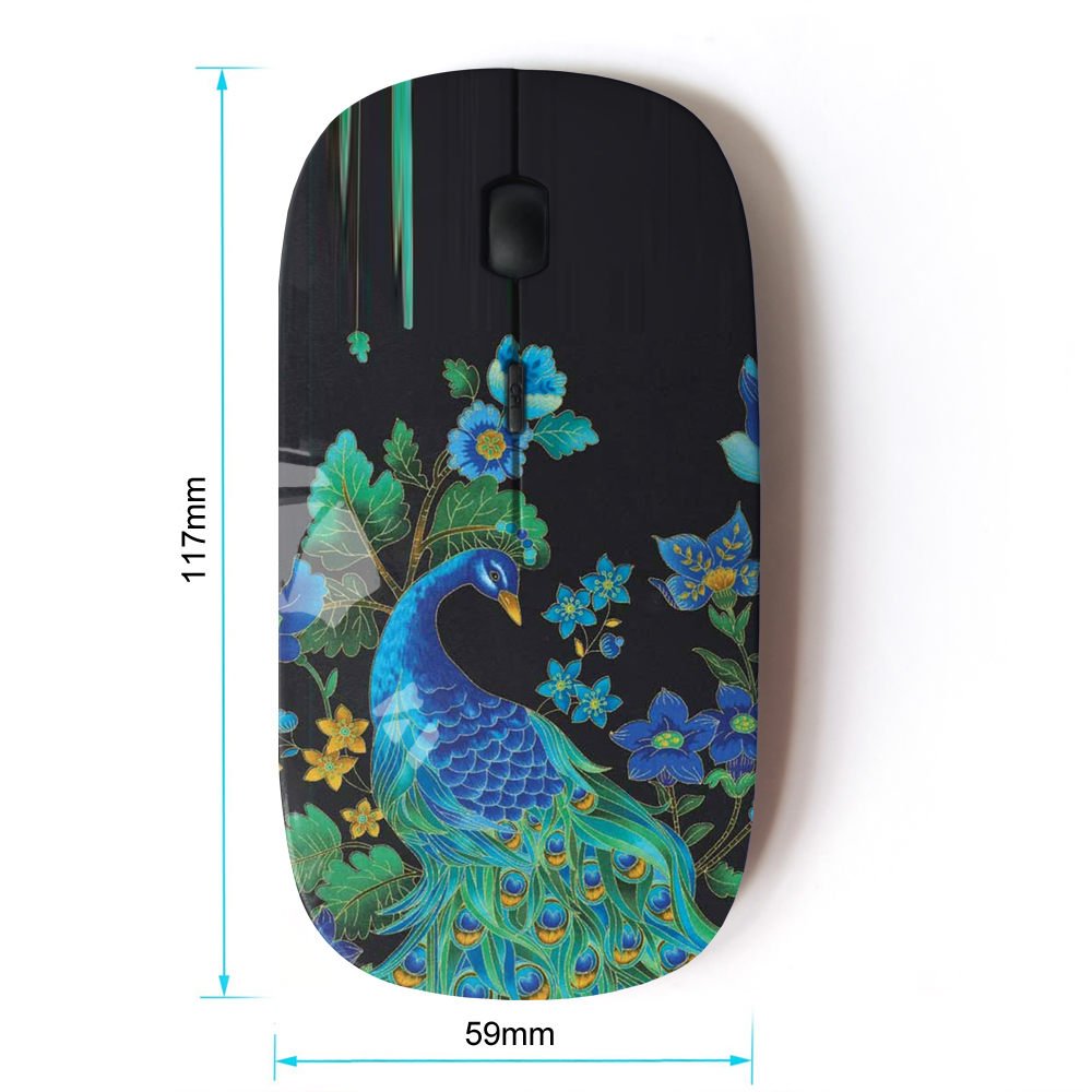 KawaiiMouse [ Optical 2.4G Wireless Mouse ] Peacock Bird Floral Rye Feathers Blue
