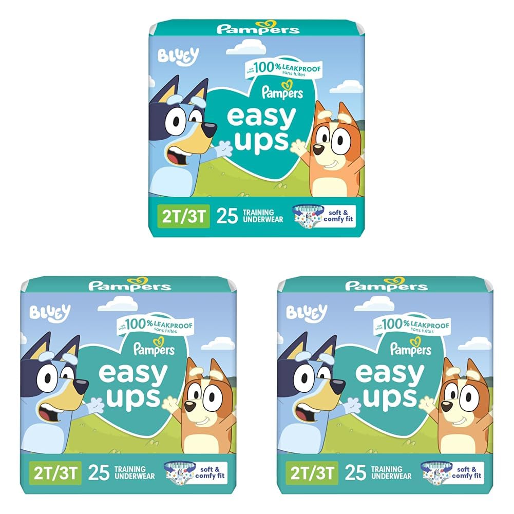 Pampers Training Pants - Easy Ups Boys &amp; Girls Bluey - Size 2T-3T, Children's Potty Underwear (Packaging May Vary), 25 Count, (Pack of 3)