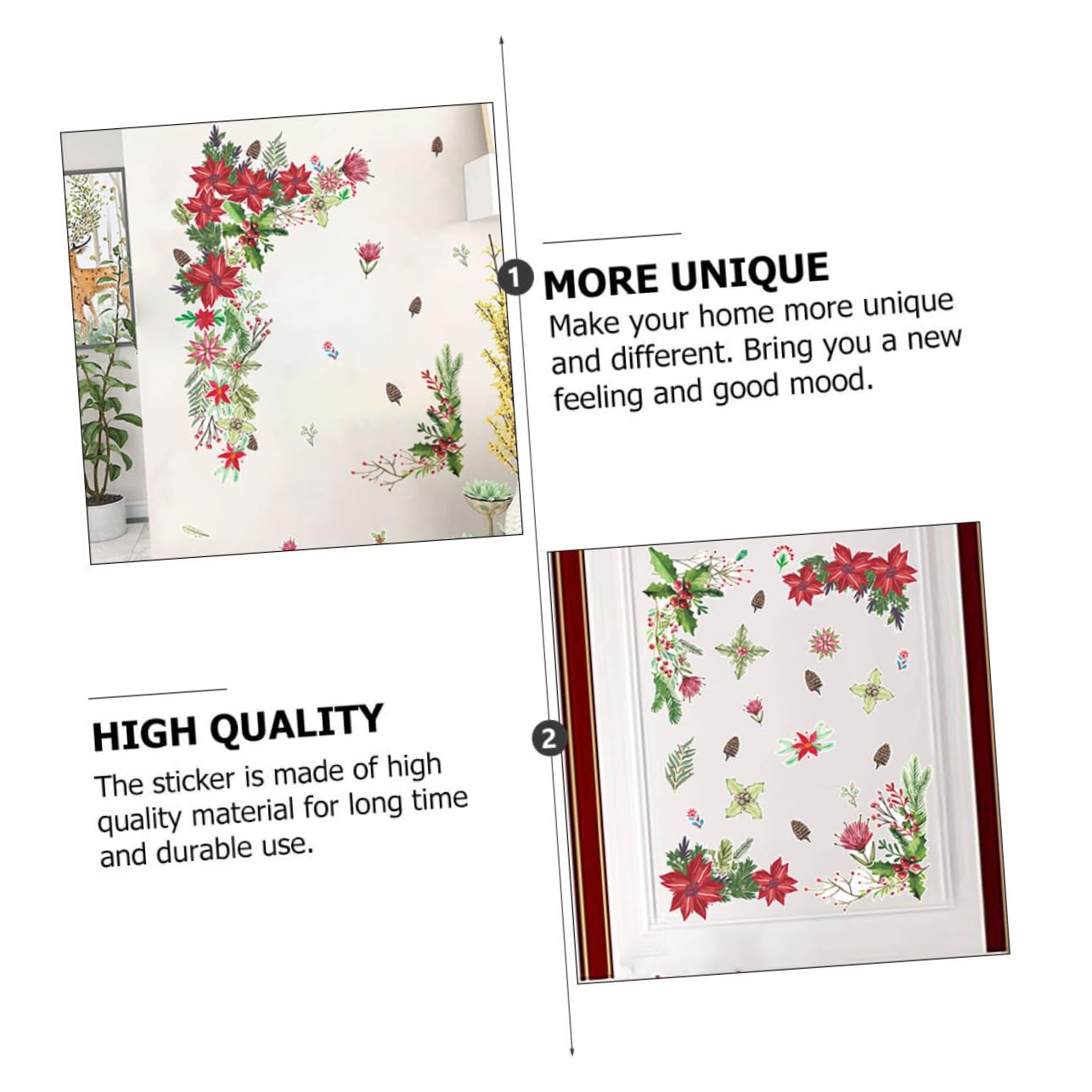 Cabilock 3 Fogli Adesivi Natalizi per Finestre PVC con Motivo Fiori Decorazione Rimovibile per Vetrine e Specchi Perfetti per Festa e Atmosfera Natalizia