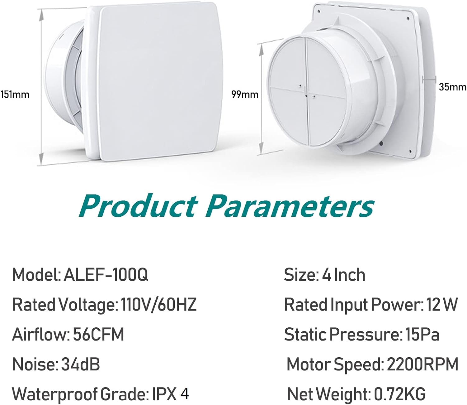 4" Indoor Fan Vent kit, Indoor Ventilation Fan and 4"x16ft Dryer Vent Hose with 2 Screw Clamps and Wall Vent Cover for HVAC Ventilation