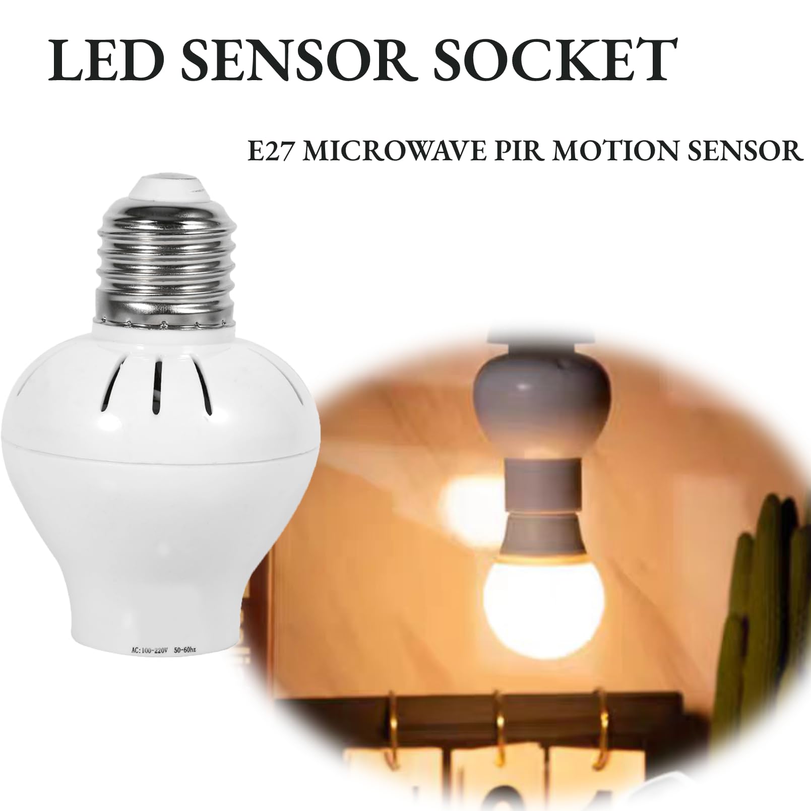 QANYEGN E27 Microwave PIR Motion Sensor, PIR Motion E27 Screw Bulb Adapter, Smart Sensor Bulb Adapter for LED Lights Incandescent Bulb - Image 2