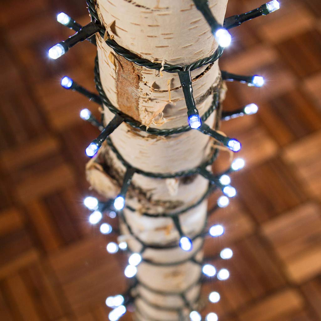 H HANSEL HOME Girlanda Led Lampki Świąteczne Lampki Choinkowe Do Użytku Wewnętrznego/Zewnętrznego IP44 Wodoodporny Zielony Kabel (Białe I Niebieskie Światło, 300 Leds 15M)