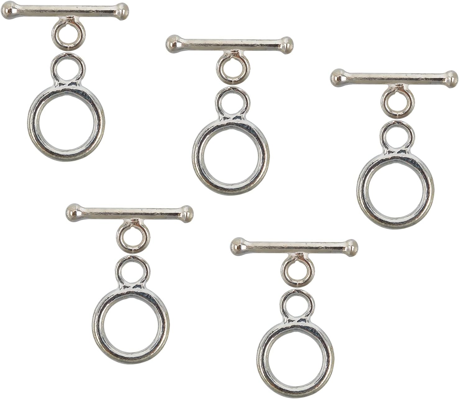CHGCRAFT 5 Sets 925 Sterling Silver Toggle Clasps Ring Connector OT Clasps for Jewelry Making Findings Bracelets Necklace DIY Crafts, 12x9x1.5mm Ring, Hole 2mm